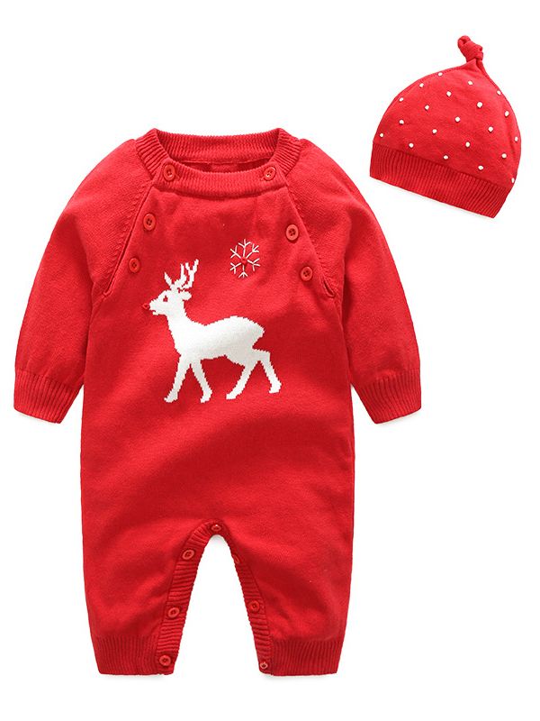 ACSUSS Infant Baby Girls Xmas Christmas Costumes Outfits Long Sleeves Romper with Bloomers Headband Oufits