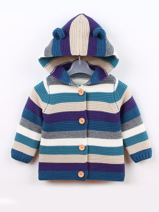 Animal Ear Pattern Color Blocking Hoodie Cardigan Baby Boys Girls Knitted Clothes