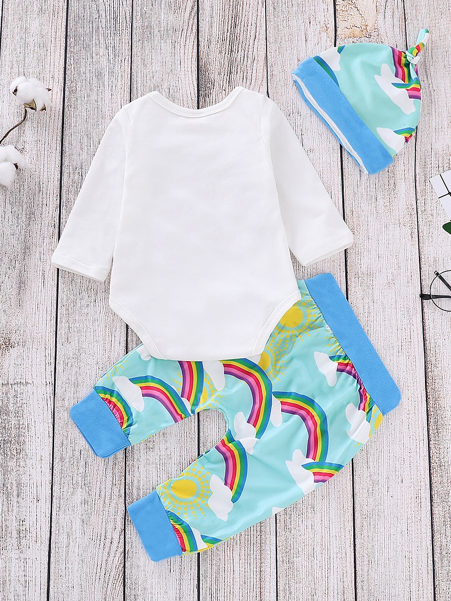 Wholesale 3piece Baby Girl Rainbow Outfit Clothes Set