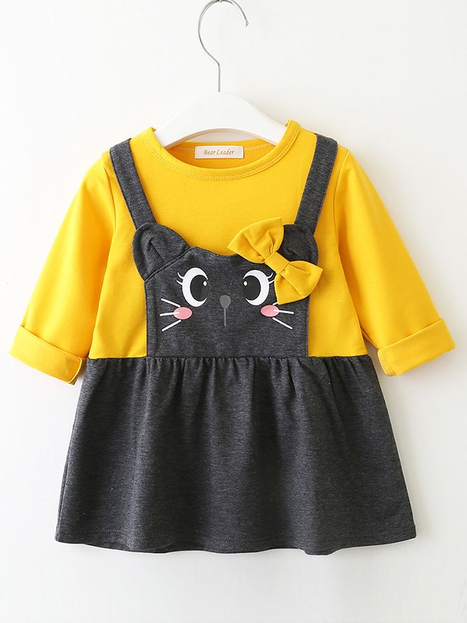 Wholesale Cute Baby Girl Bow Cat One Piece Dress Long S