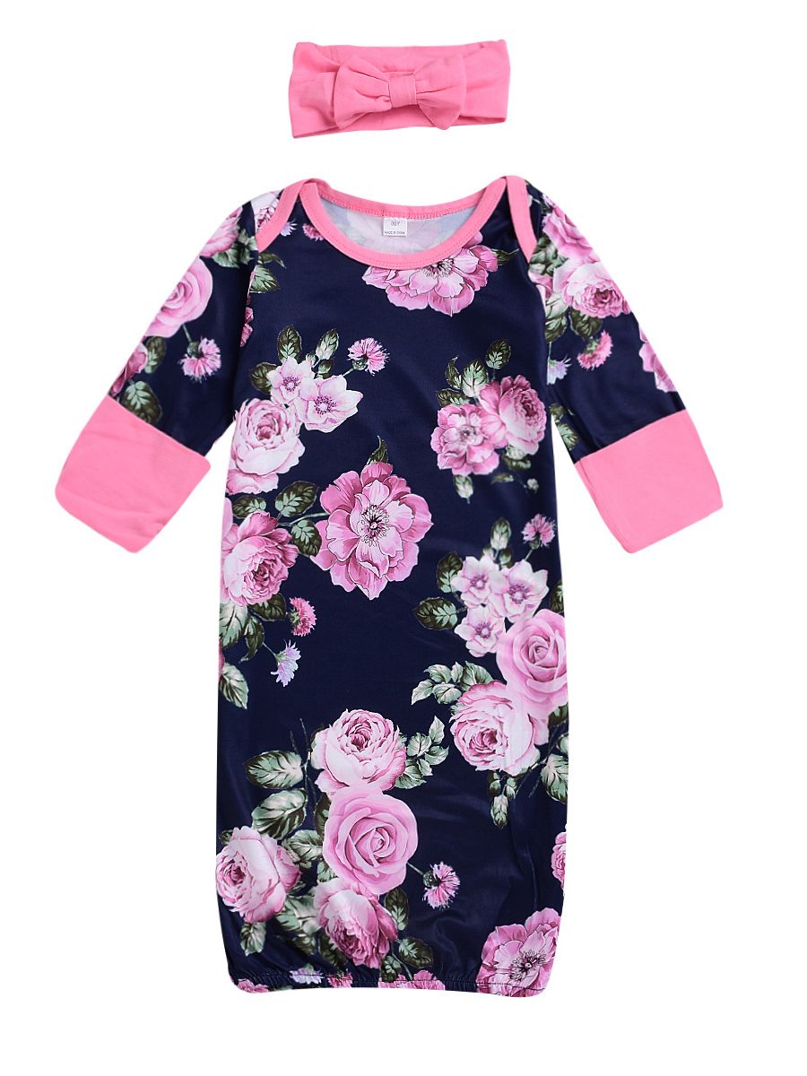 Wholesale Flower Half Sleeve Baby Sleep Gown with Pink