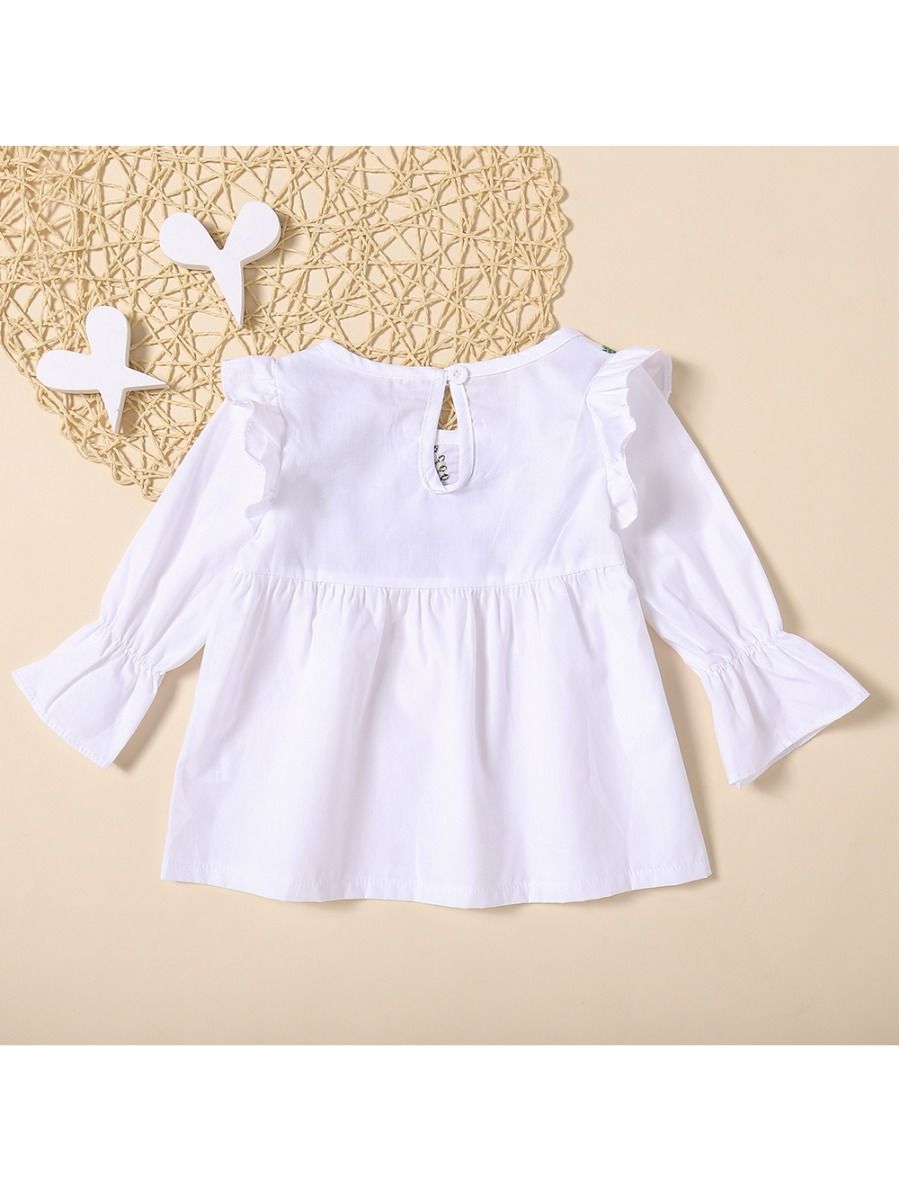 Wholesale Flower Embroidery Long Flutter Sleeve Infant