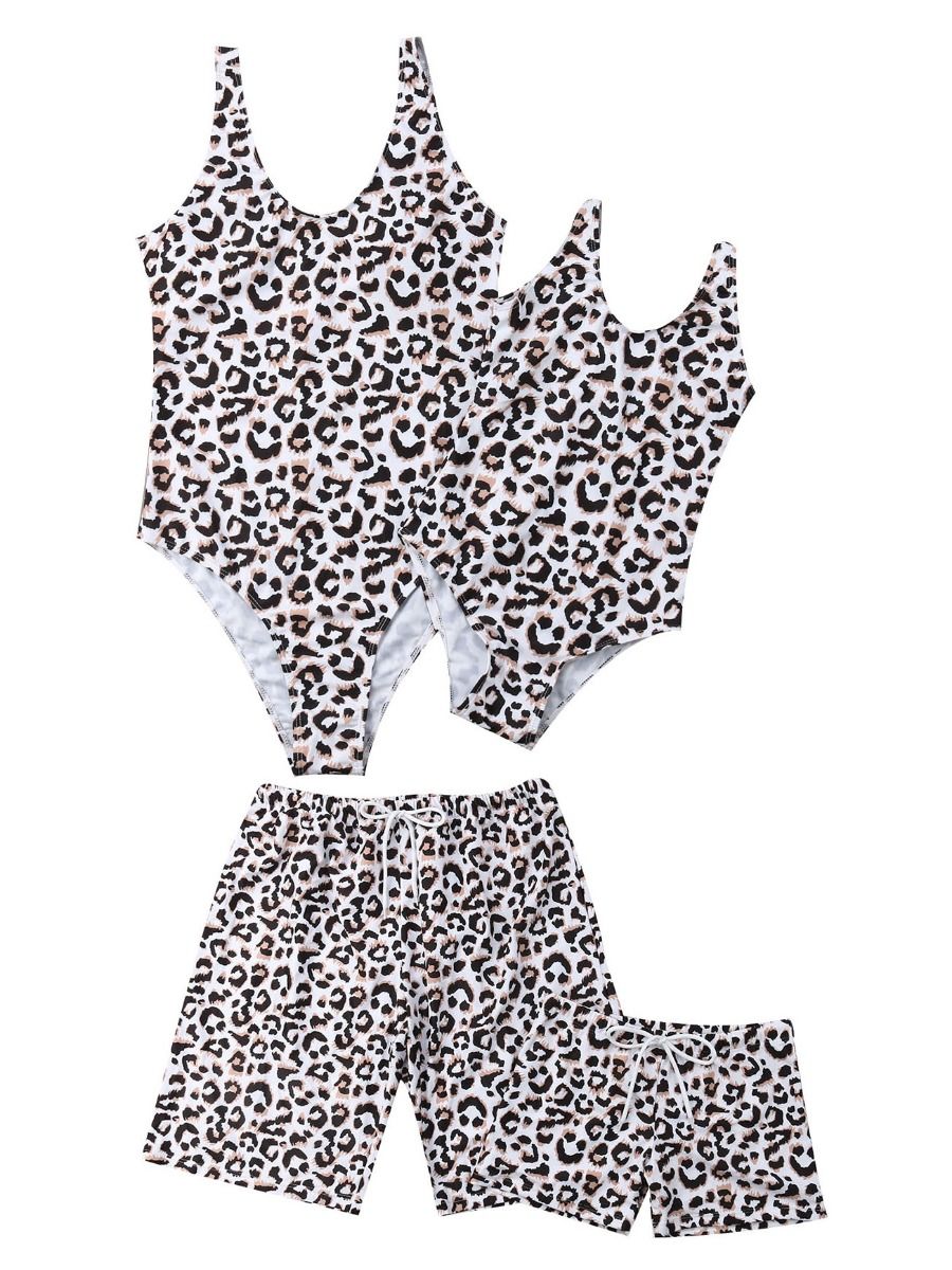 Wholesale Family Matching Leopard Print Swimming Trunks