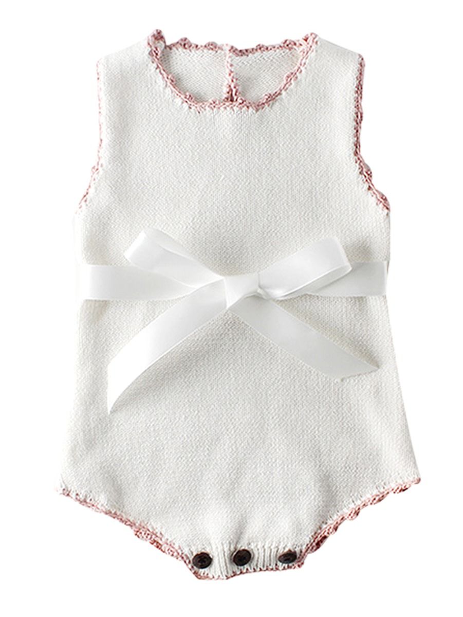 Wholesale Spanish Style Baby Knit Bow Sleeveless Bodysu