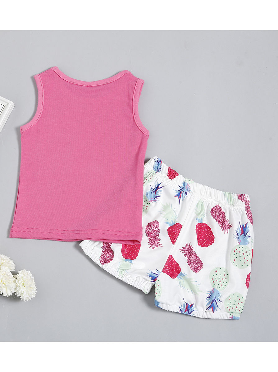 Wholesale 2Piece Baby Girl Pineapple Outfits Pink Tank