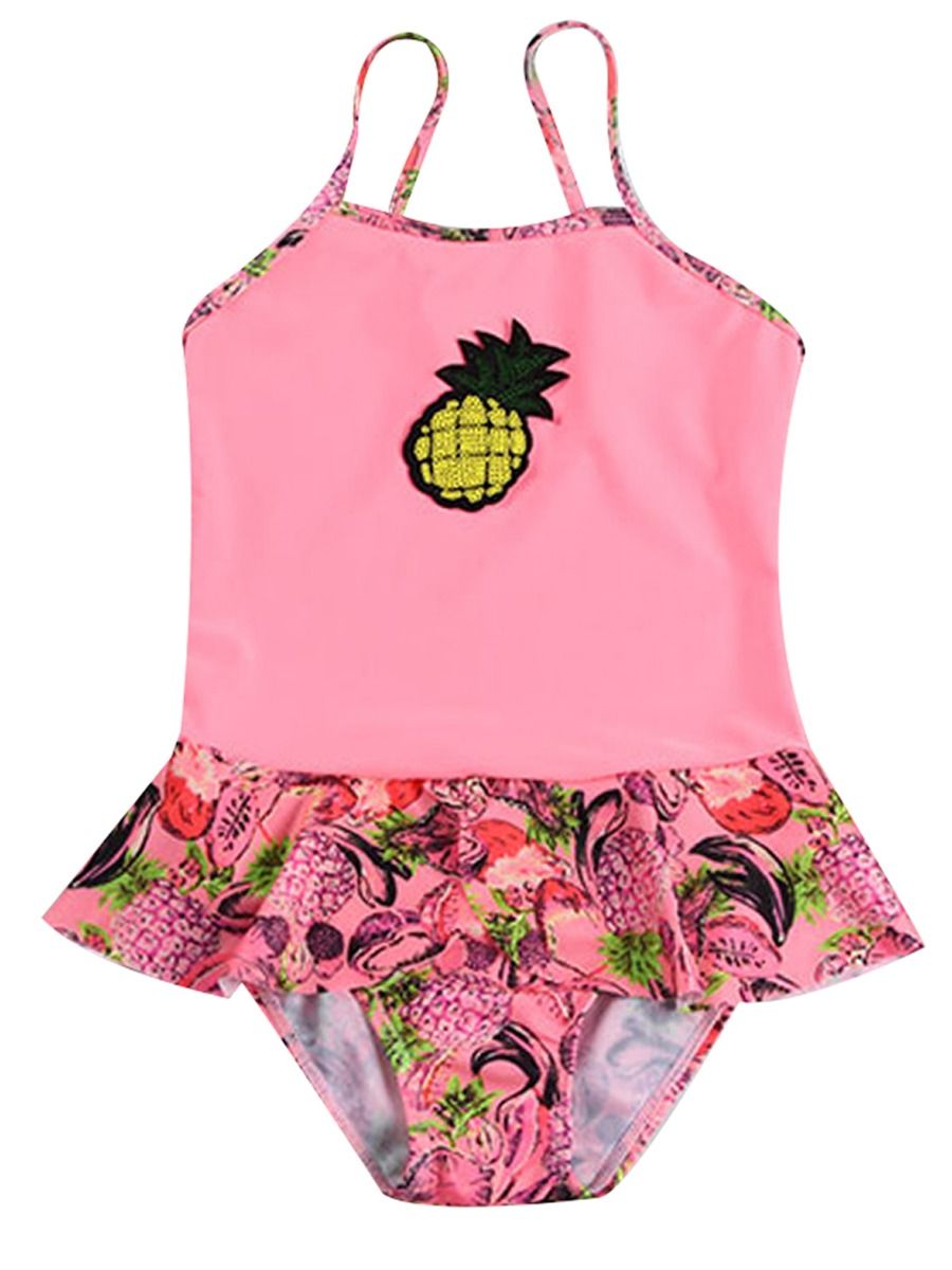 Wholesale Pineapple Little Big Girl Frilled One Piece B