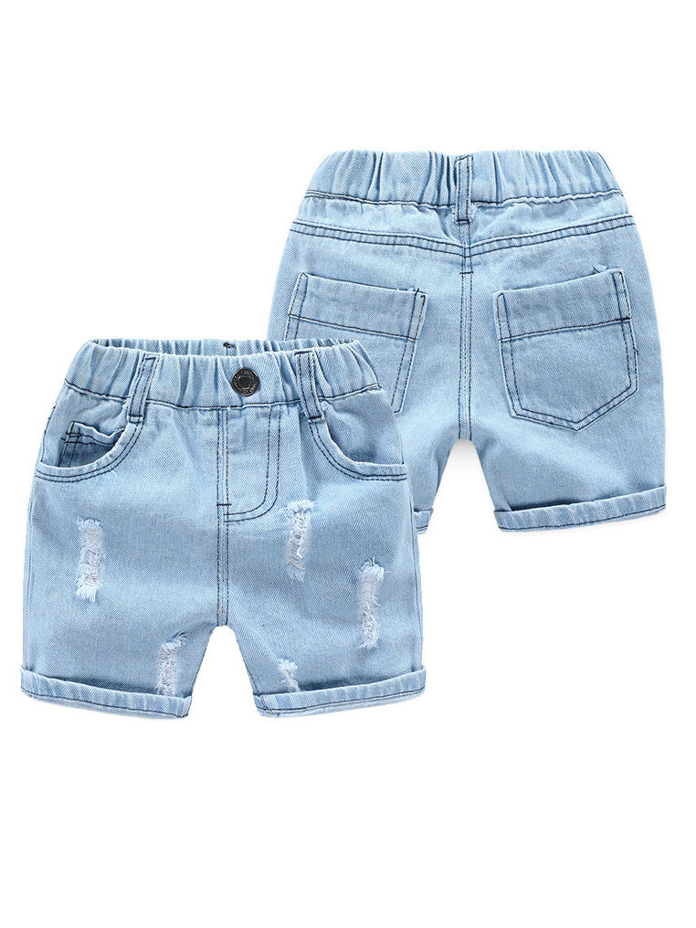 Wholesale Light Blue Toddler Little Boy Ripped Denim Sh