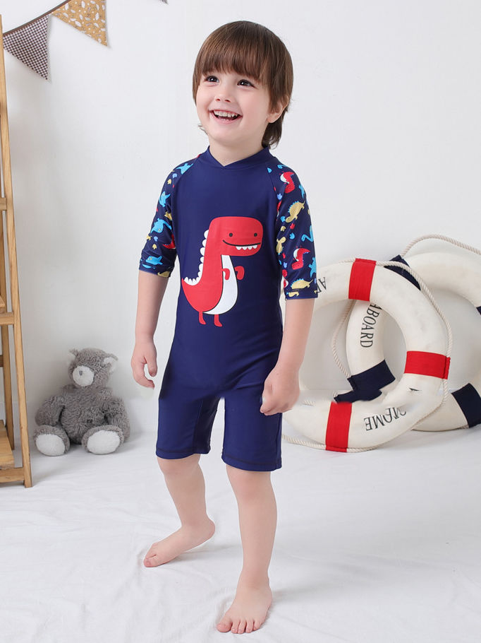 kiskissing wholesale 2-piece toddler little kids dinosaur swimwear matching swimming cap