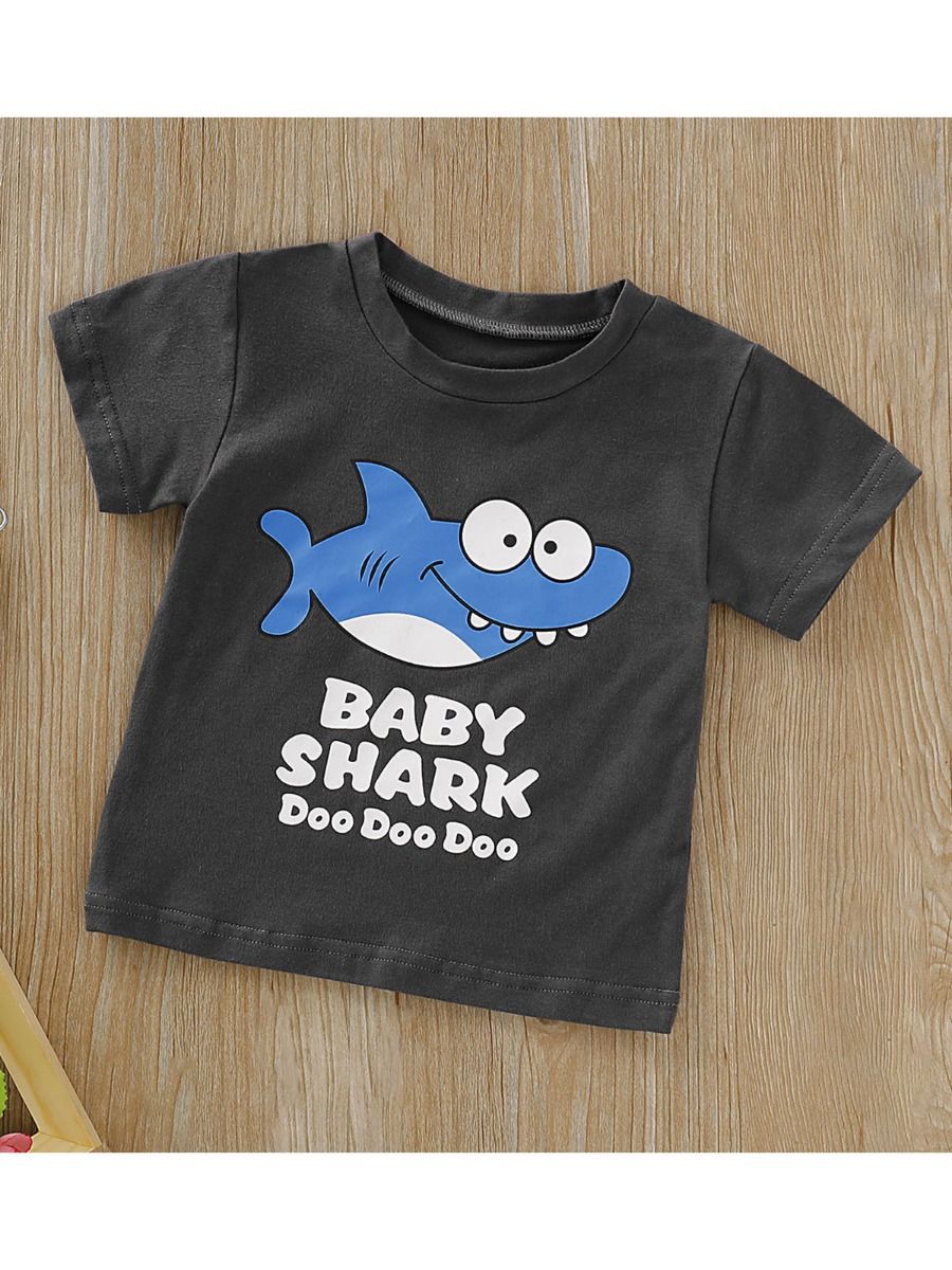 Wholesale Baby Shark Print Infant Little Kids T Shirt 1
