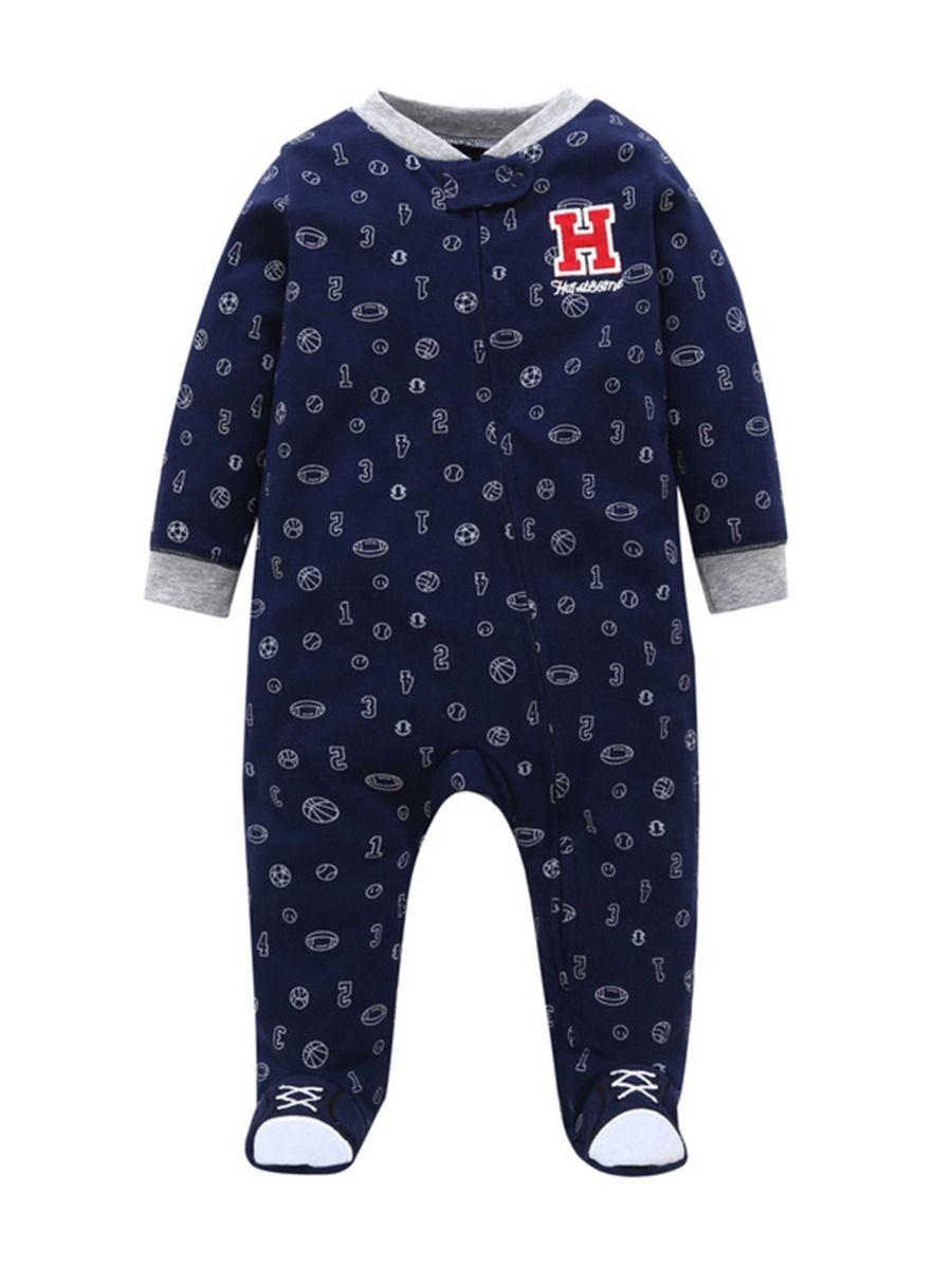 Wholesale Autumn Newborn Baby Printed Footed Jumpsuit O