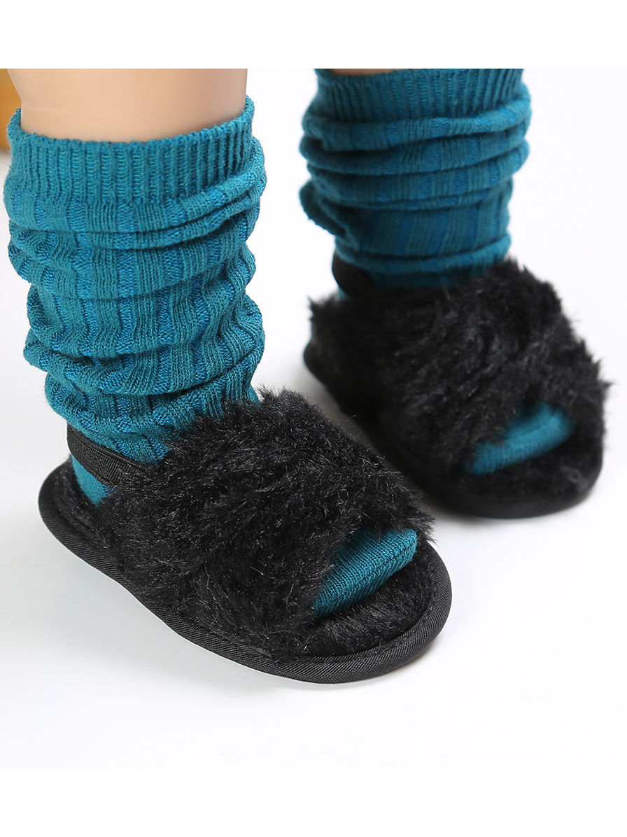 Wholesale Solid Color Baby Girl Faux Fur Slipper Indoor