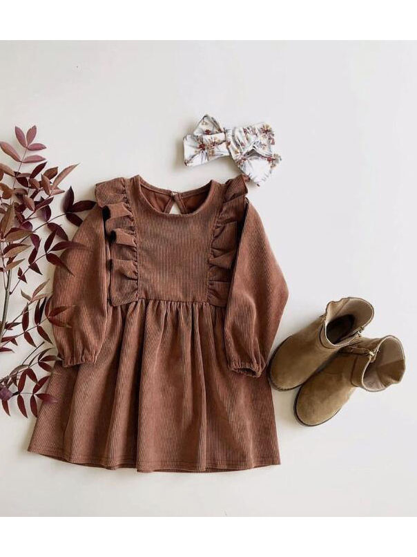 Wholesale Fall Baby Toddler Girl Ruffle Corduroy Dress