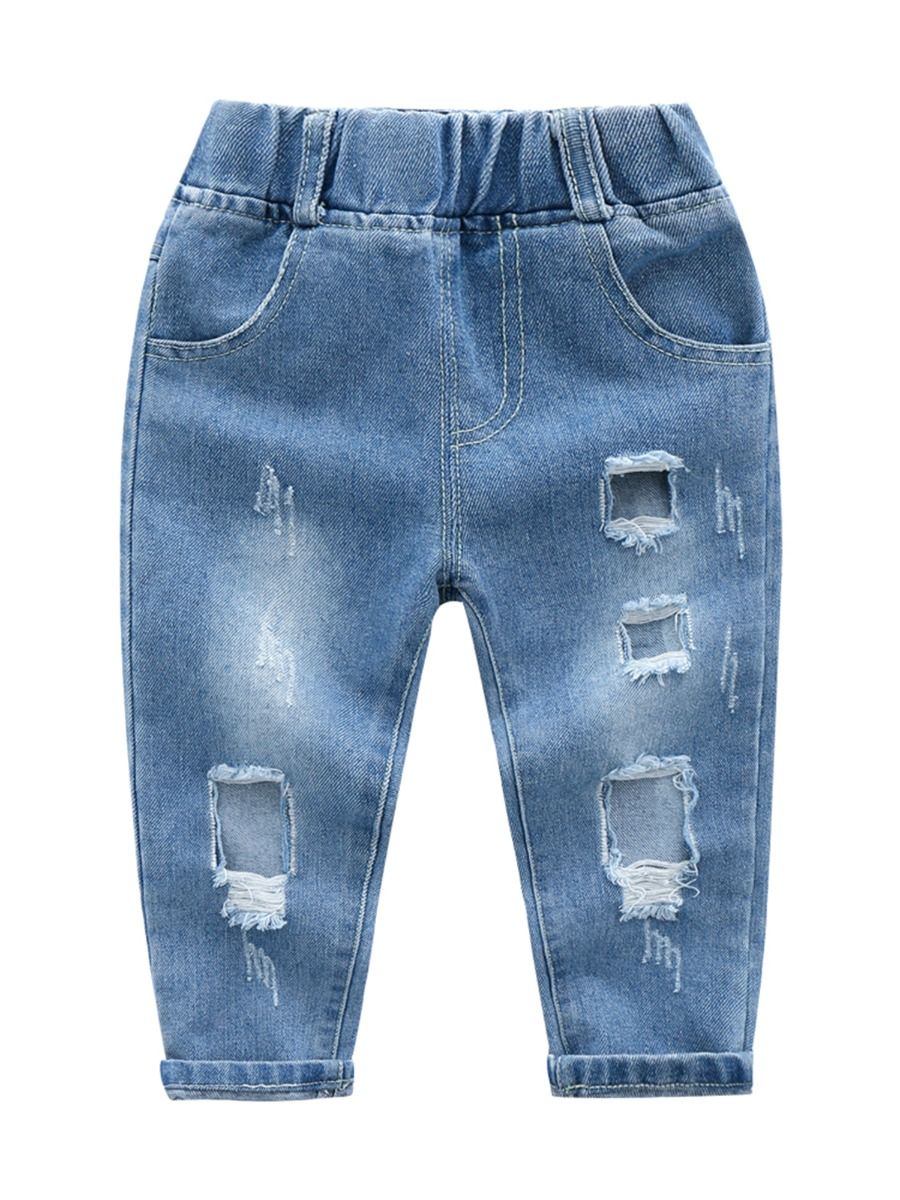 Wholesale Fashion Toddler Little Kids Blue Ripped Jeans