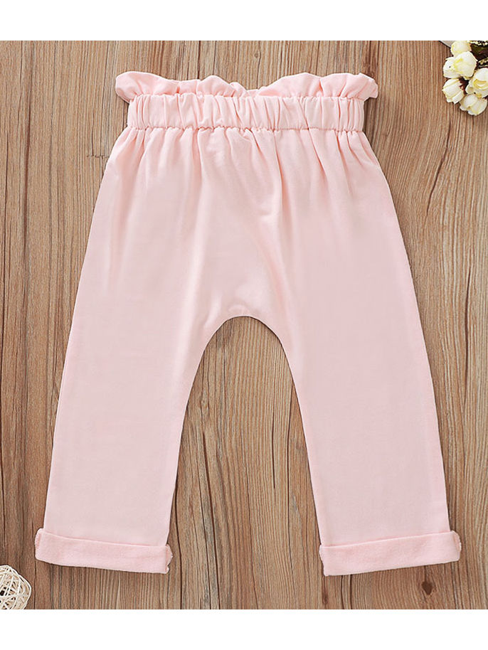 Wholesale 2piece Baby Girl Pink Ruffle Set Top+Bow Pan