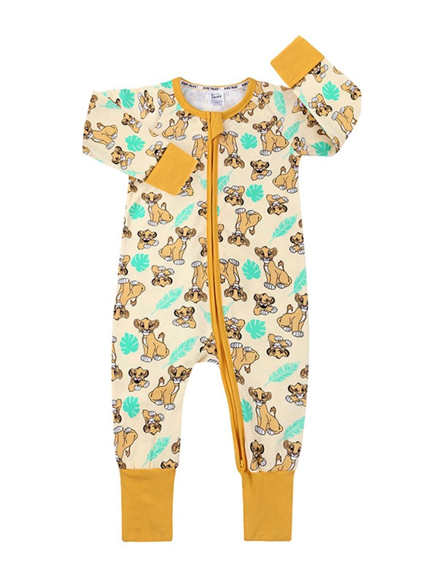 Wholesale Adorable Baby Animal Print Zip Overalls Long