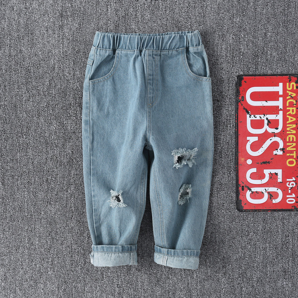 Wholesale Fashion Toddler Little Kids Ripped Blue Jeans