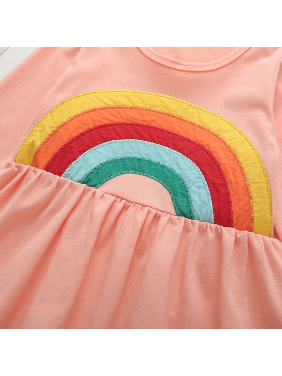 Wholesale Little Girl Rainbow Long Sleeve Dress 1911283