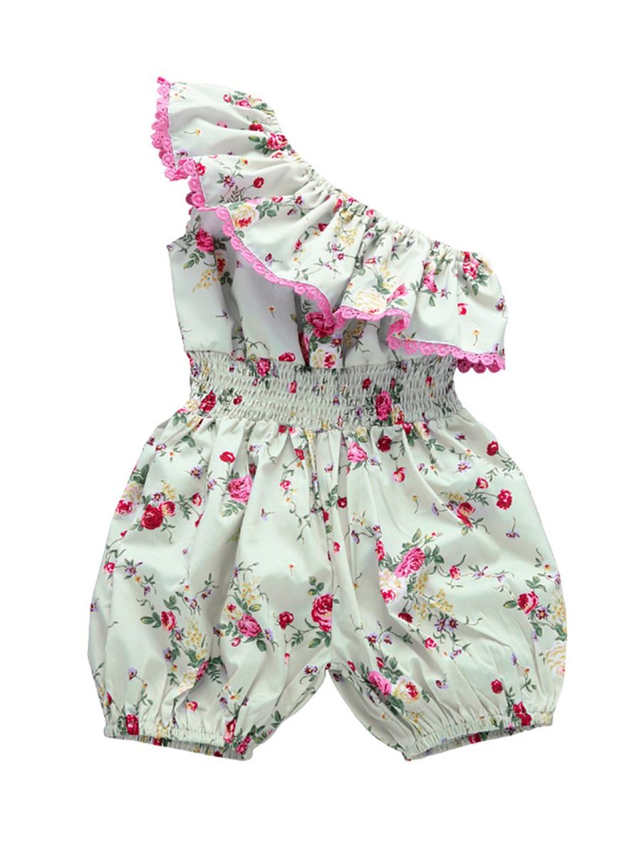 Wholesale Baby Girl Flower One Shoulder Jumpsuit 191204