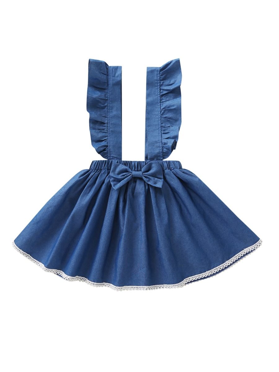 Wholesale Little Girls Bow Blue Ruffle Jumper Skirt 191