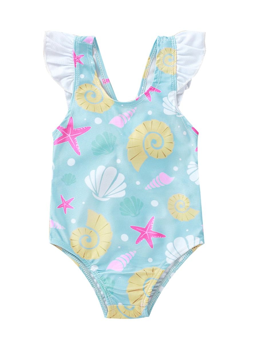 Wholesale Flutter Sleeve Shell One Piece Swimsuit 19121