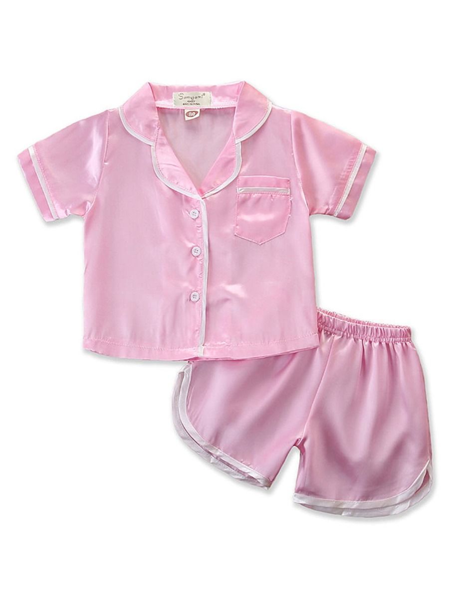 Wholesale 2-Piece Summer Little Girl Pink Nightwear Set