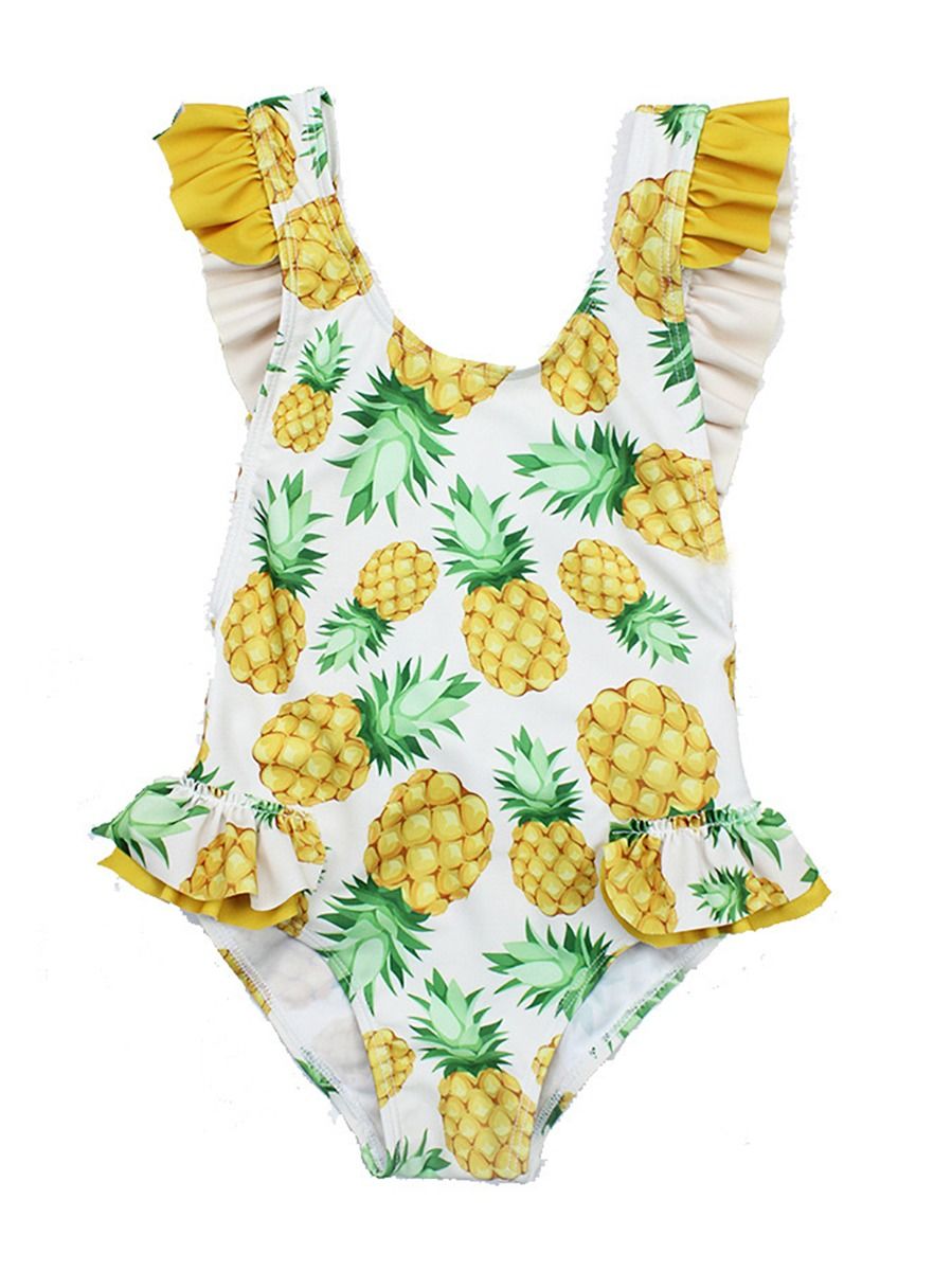 Wholesale Little Girl Pineapple Ruffle One Piece Swimwe