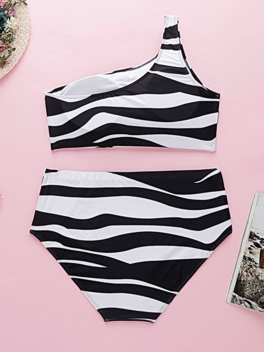 Wholesale Plus Size 2-piece Bikini Zebra Printed Off-sh
