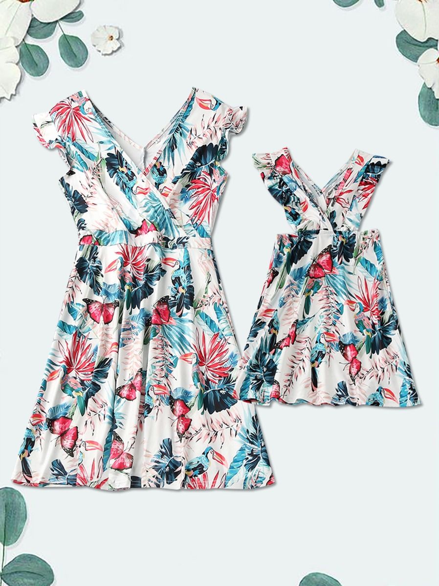 Wholesale Mommy and Me Flower Butterfly Ruffle Dress 20