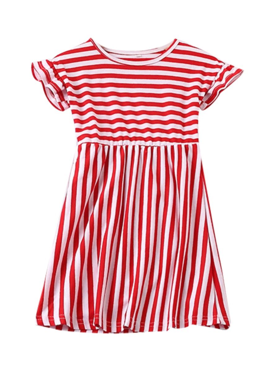Wholesale Mom and Daughter White & Red Stripe Summer Dr