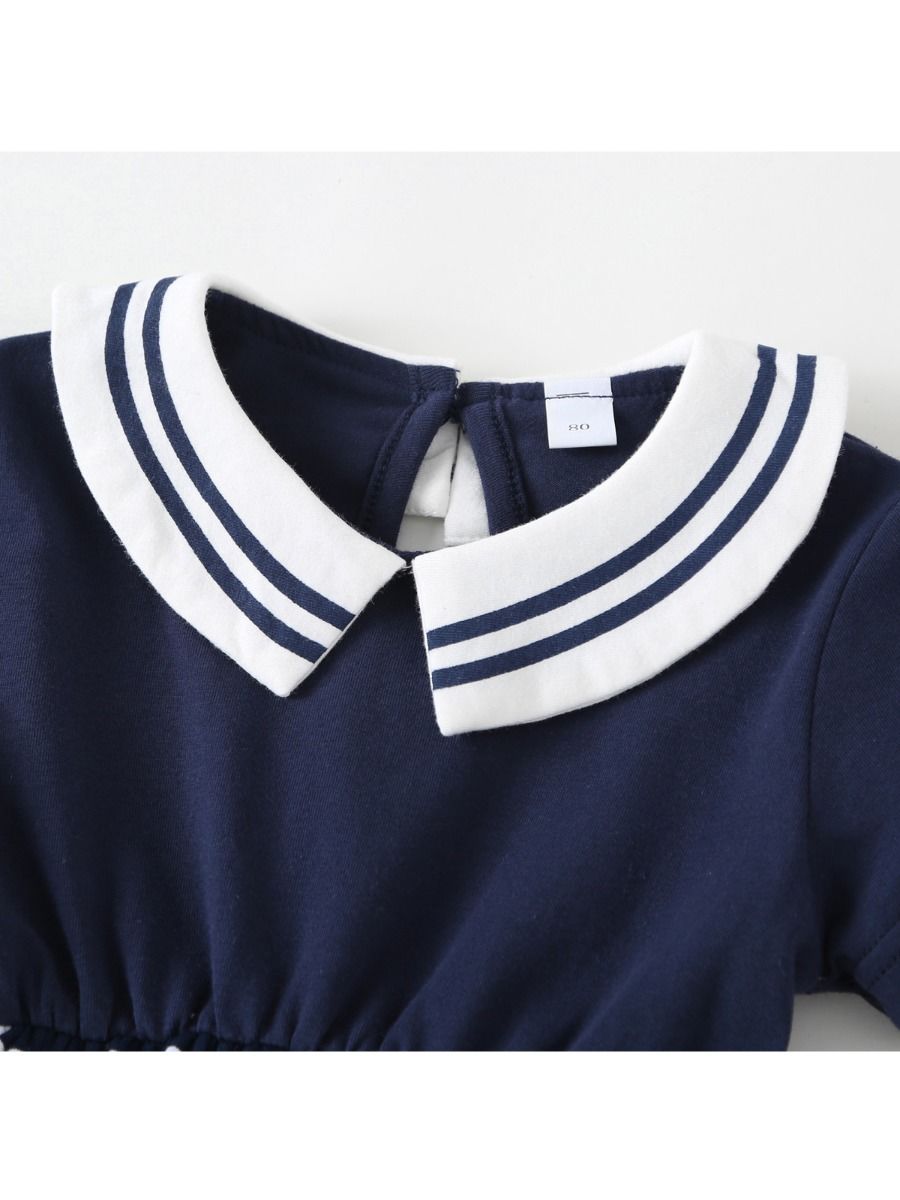 Wholesale Summer Baby Girl Peter Pan Collar Navy Dress