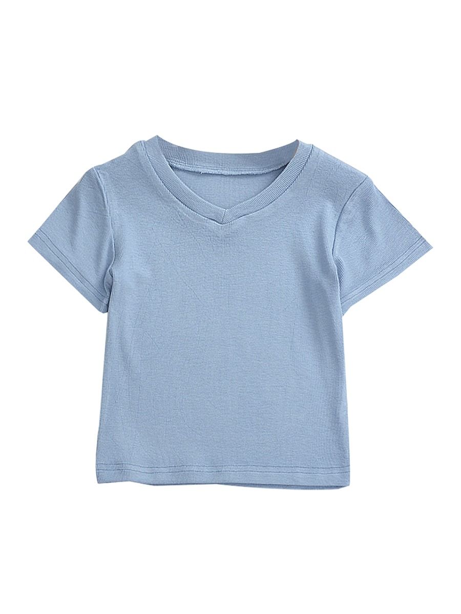Wholesale Summer Simple Little Girls V Collar T-shirt 2