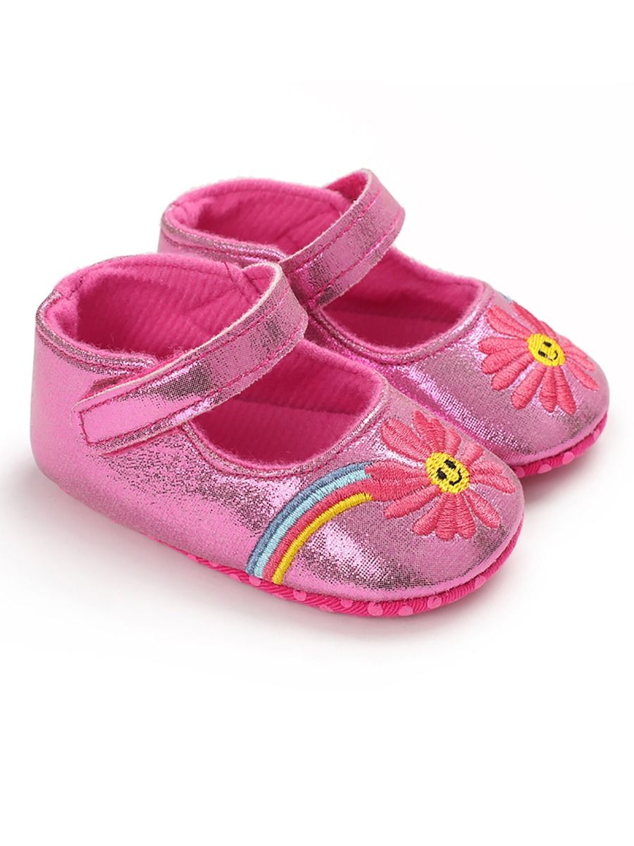 Wholesale Baby Girl Flower Rainbow Embroidery Crib Shoe