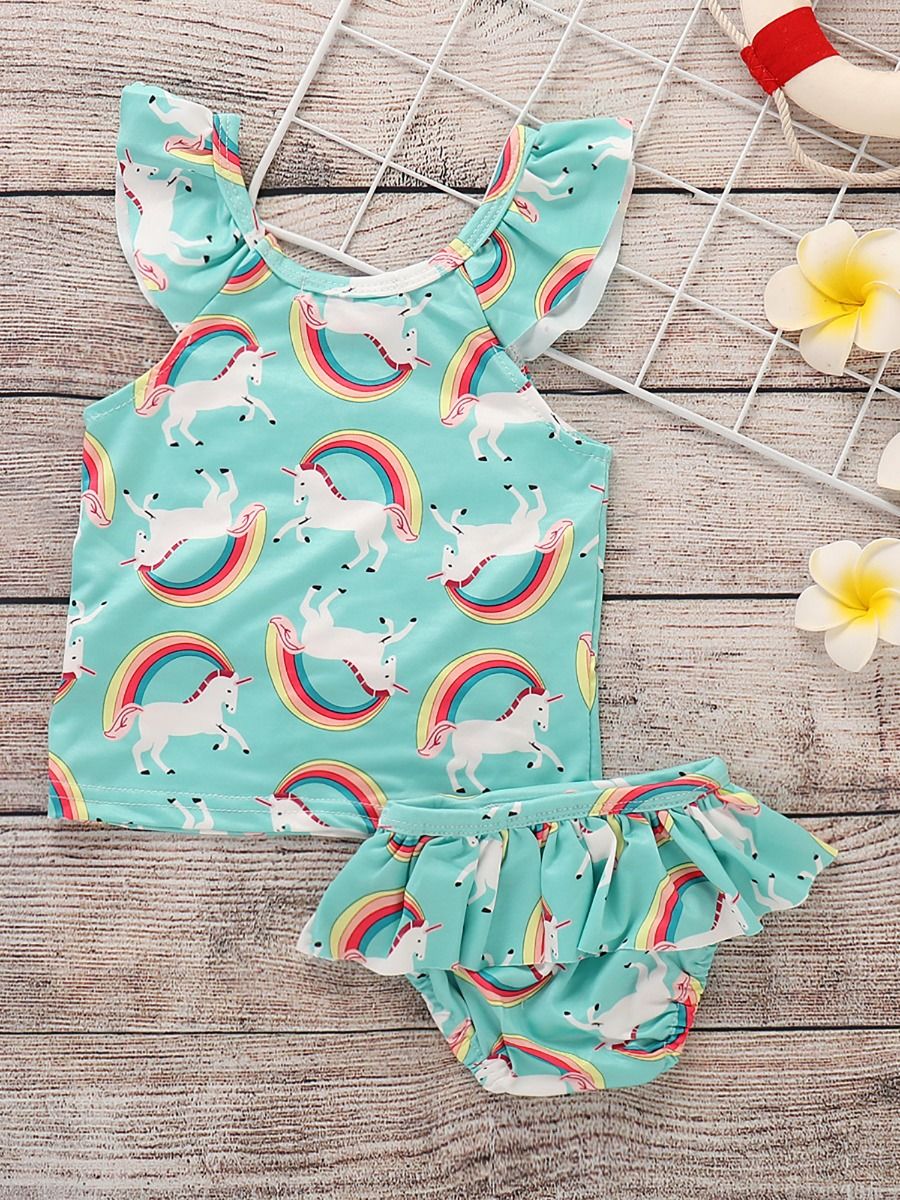 Wholesale Baby Toddler Girl Rainbow Swimwear Set 200316