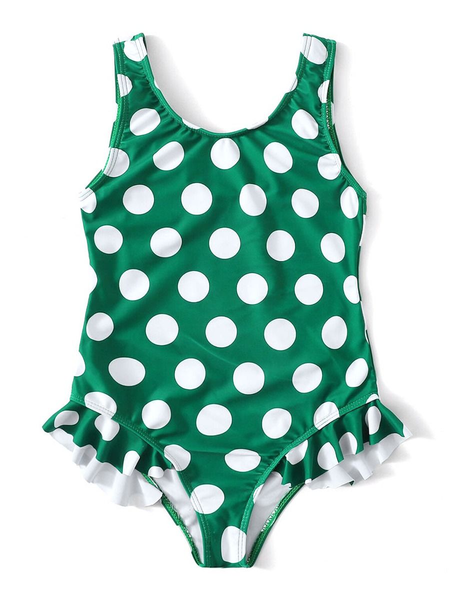 Wholesale Polka Dots Ruffle Green One Piece Swimwear 20