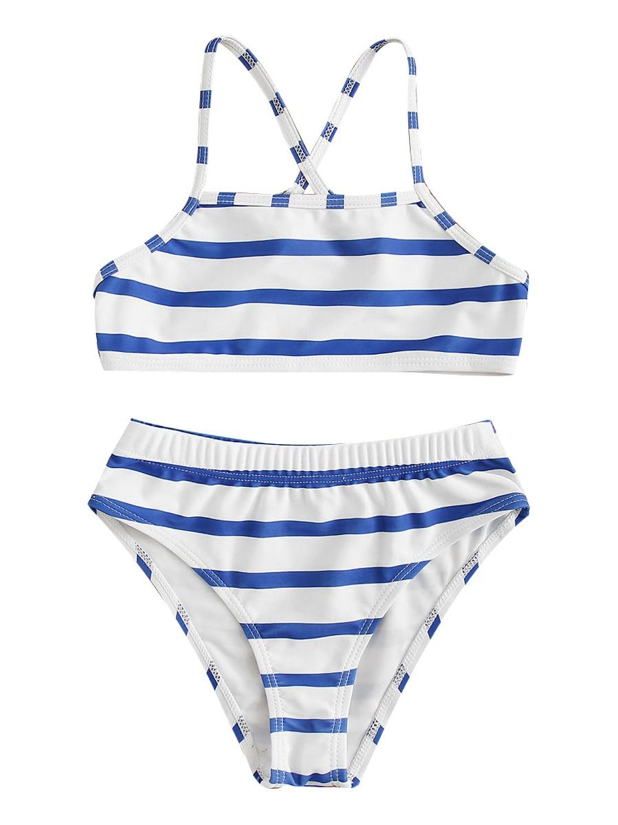 Wholesale White & Blue Stripe Bikini Set 200328356 - ki