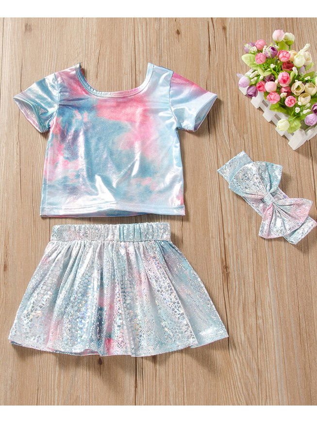 Wholesale 3-Piece Baby Girls Mermaid Style T-shirt Skir