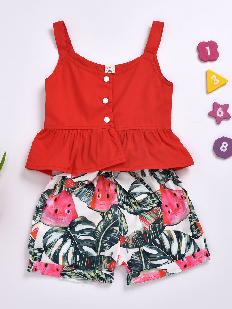 Wholesale 2-Piece Toddler Girl Red Suspender Top and Me