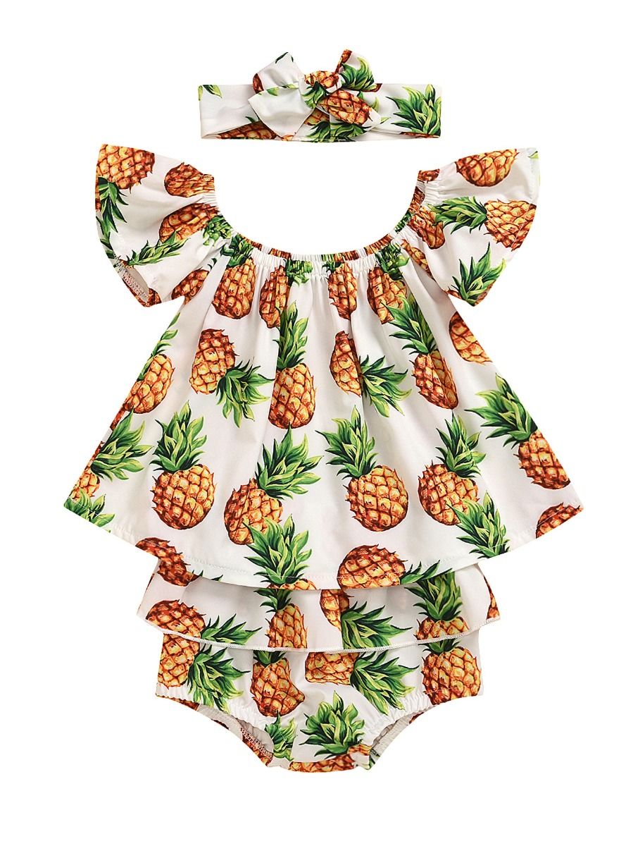 Wholesale 3Piece Baby Girl Pineapples Off Shoulder Top