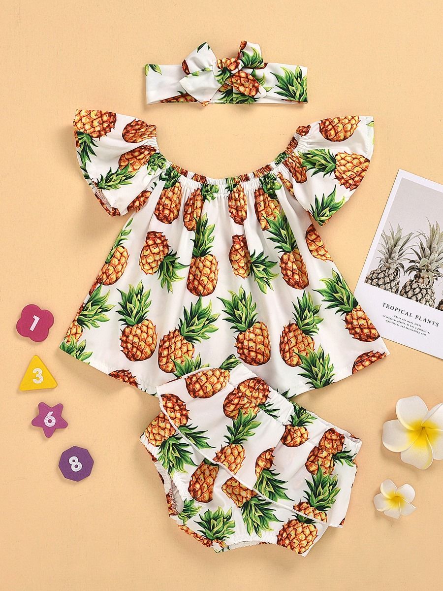 Wholesale 3Piece Baby Girl Pineapples Off Shoulder Top