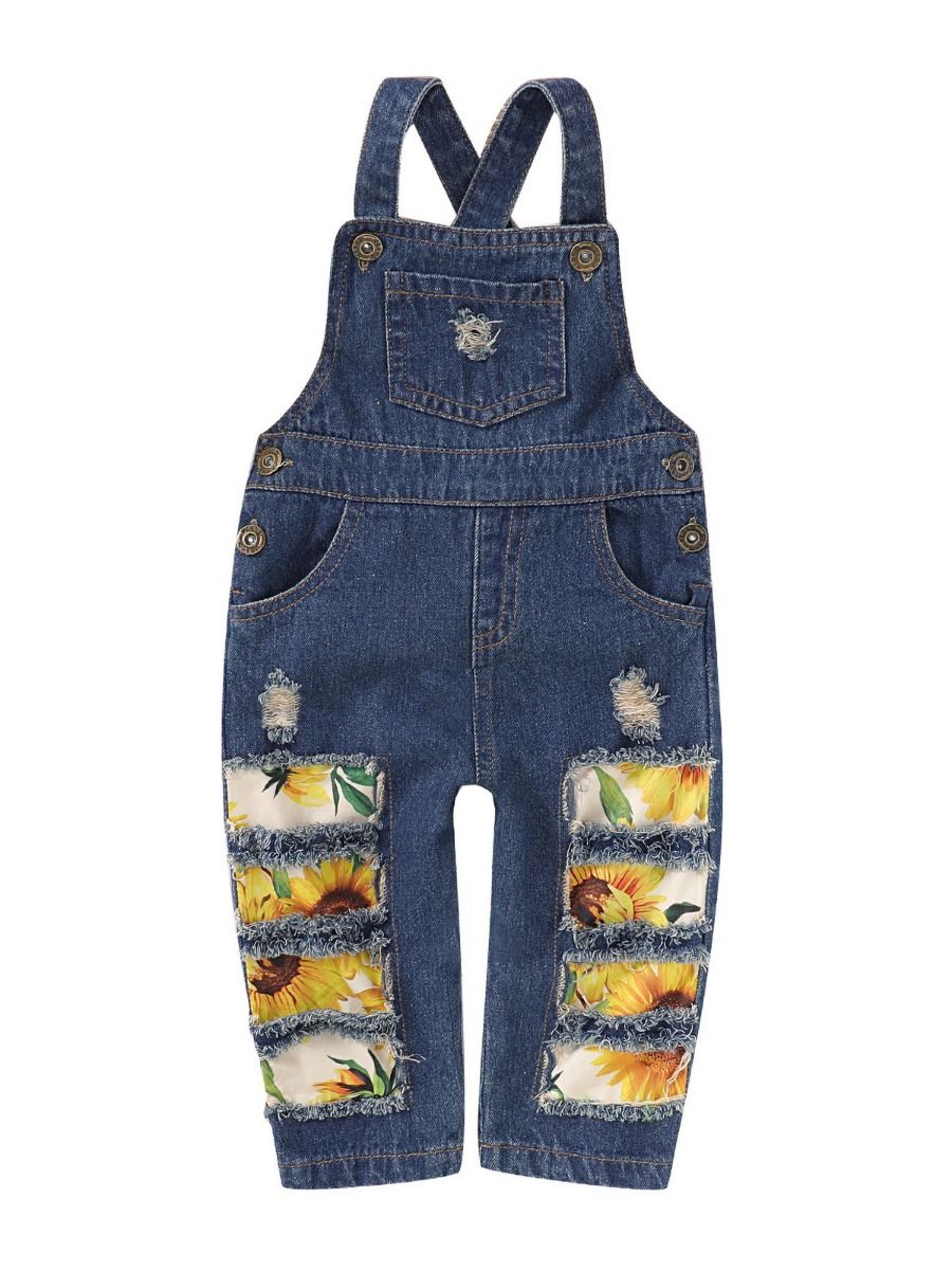 Wholesale Fashion Toddlers Sunflower Ripped Denim Bib O