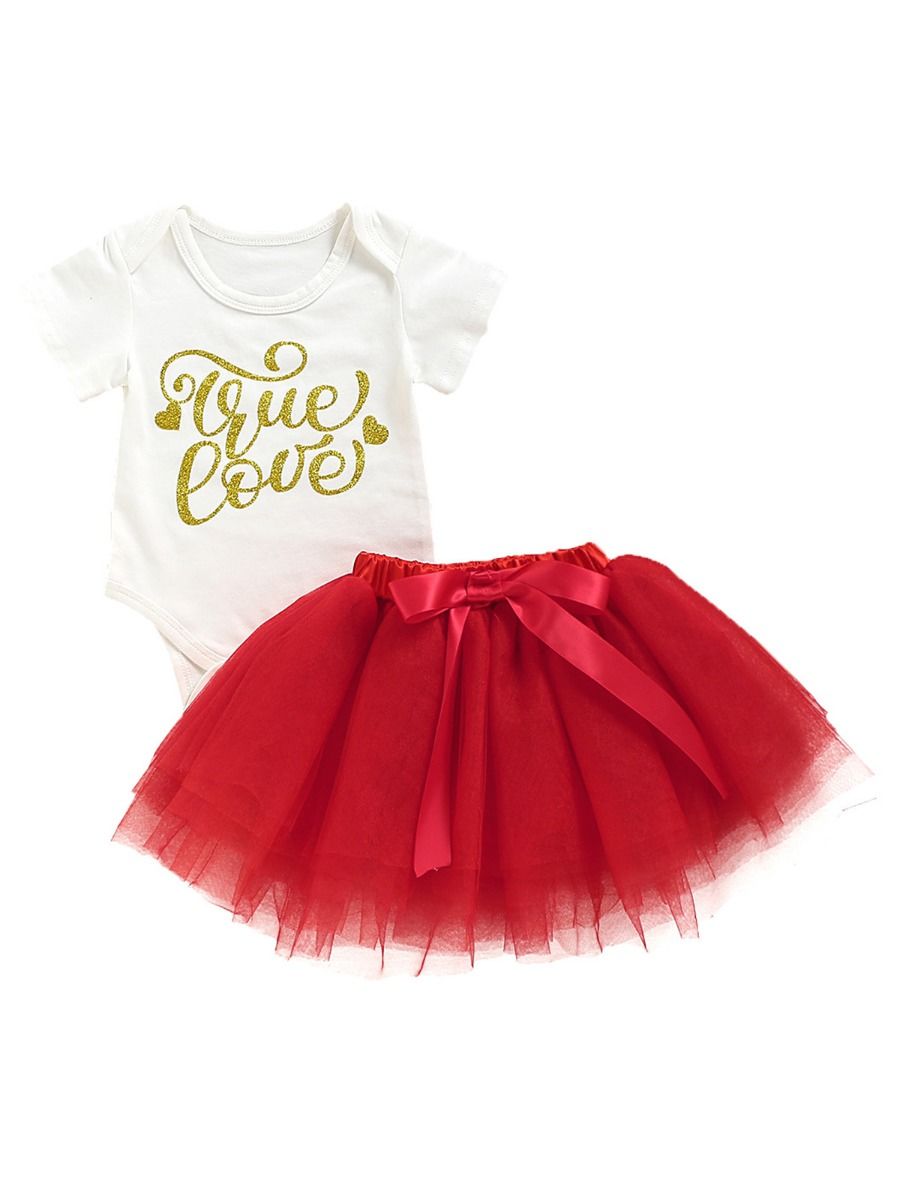 Wholesale 2 Piece Baby Girl Bodysuit And Red Tulle Skir