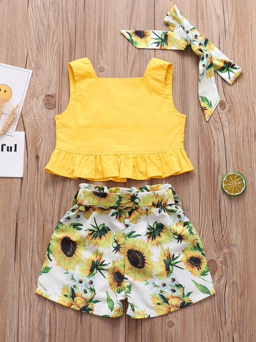 Wholesale 3Piece Toddler Girl Yellow Top and Sunflower