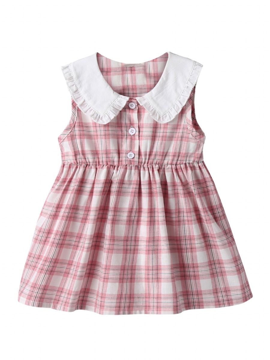 Wholesale Baby Girl Peter Pan Collar Plaid Dress Sleeve