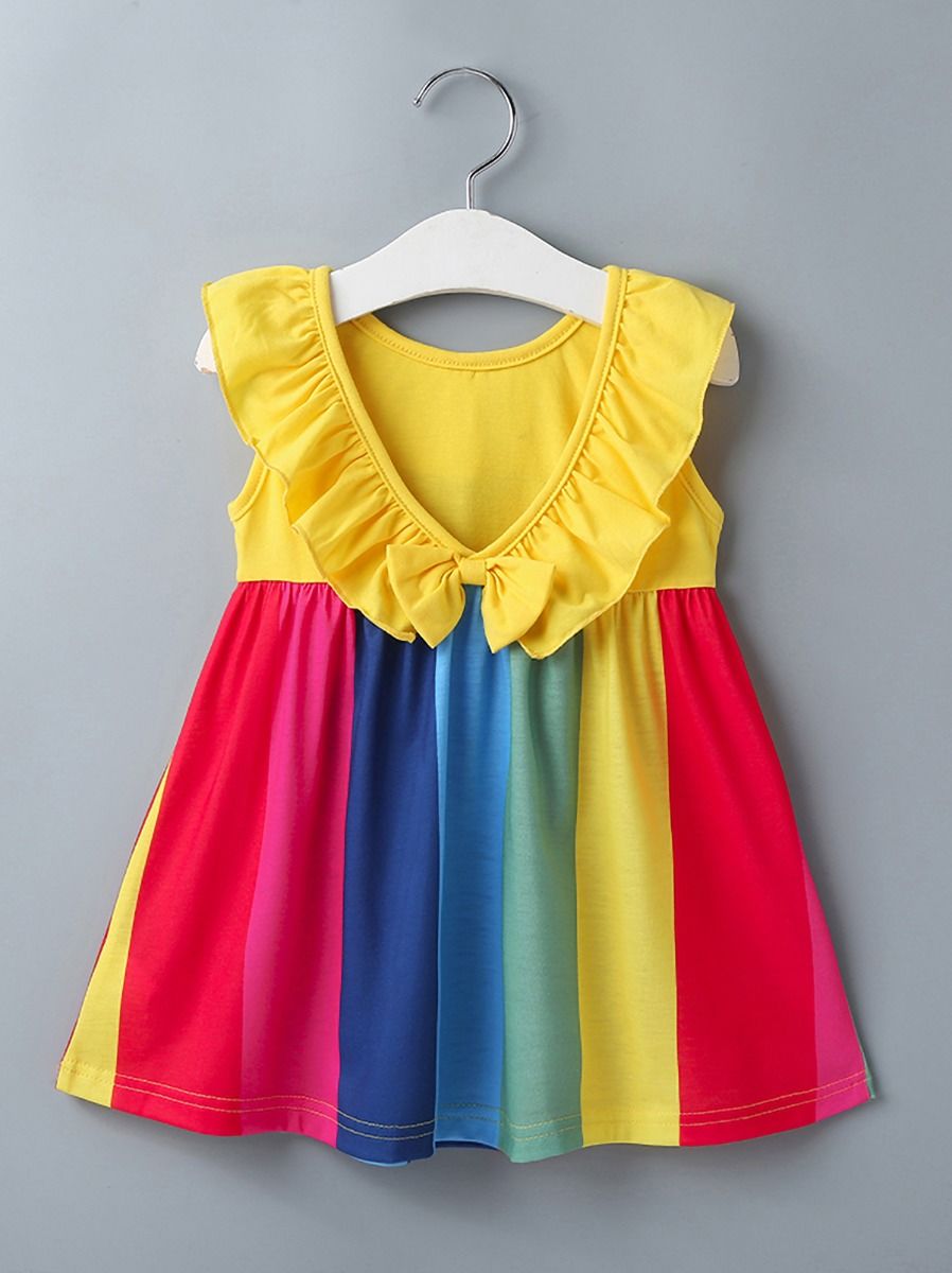 Wholesale Summer Baby Girl Ruffle Rainbow Color Dress 2