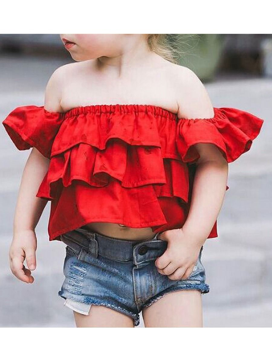 Wholesale Toddler Girl Twopiece Outfits Off Shoulder T