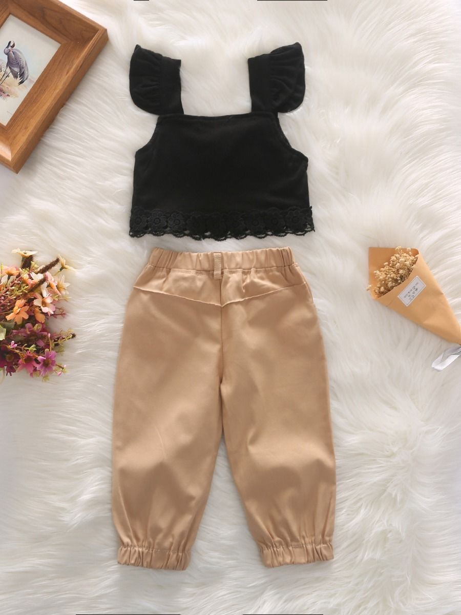 Wholesale 2Piece Summer Little Girls Black Crop Top