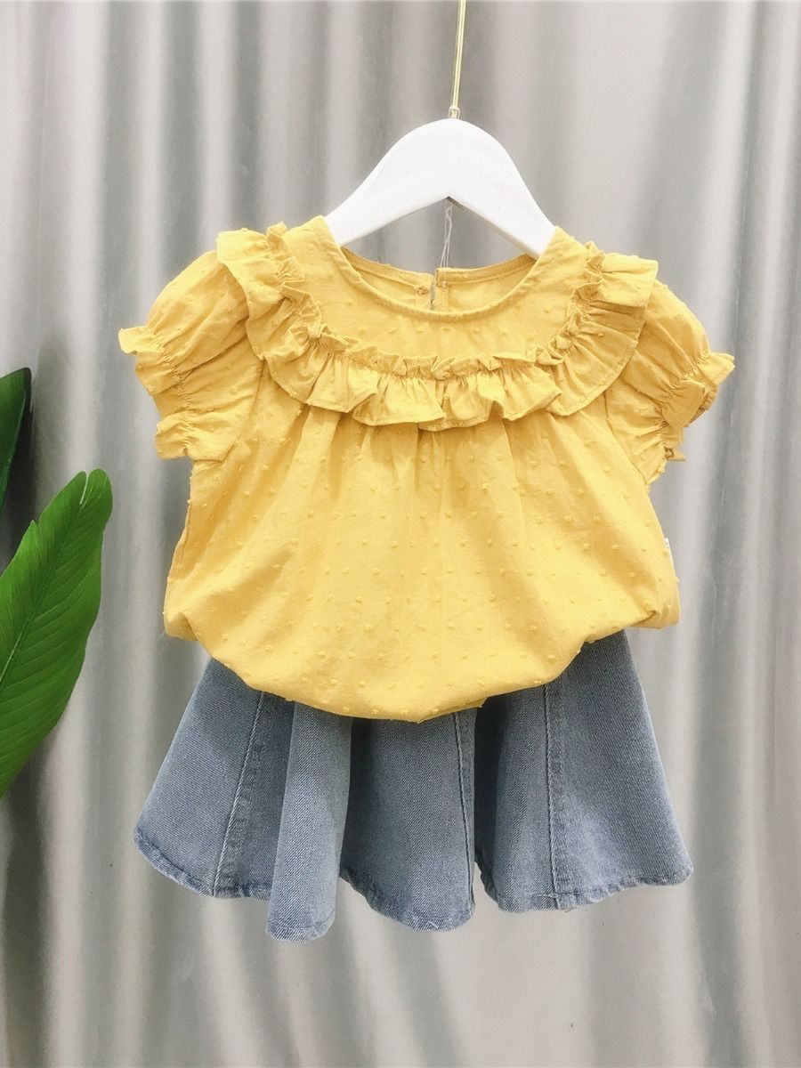 Wholesale Little Girl Ruffle Solid Color Top 200504471