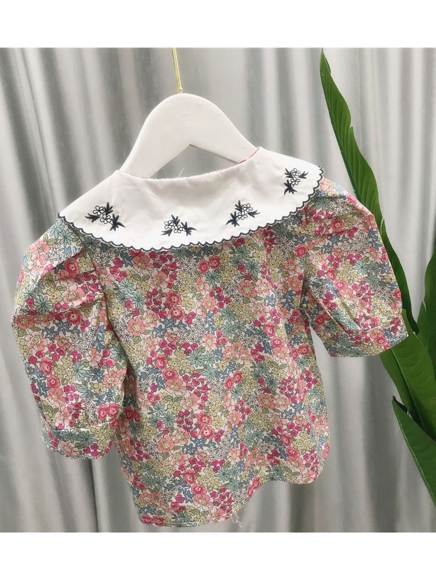 Wholesale Little Girl Puff Sleeve Floral Top 200504909