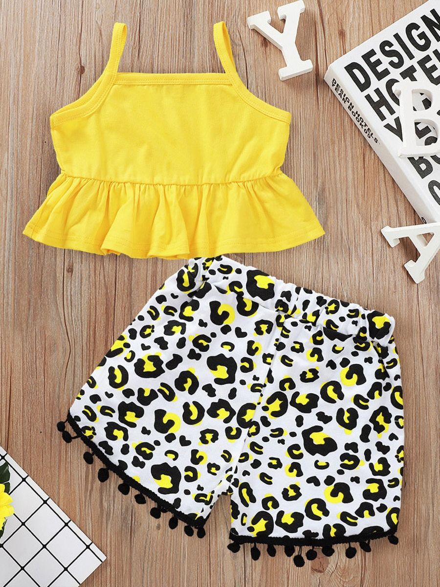 Wholesale 2Piece Baby Girl Leopard Set Cami Top & Pom