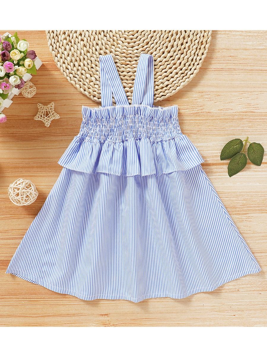 Wholesale Little Girl Pinstripe Shirred Suspender Dress
